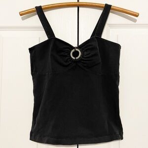 Vintage Y2K Guess Tank Top Ruched Bedazzled Bust Detail Black Fitted Size Large